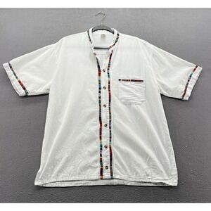 VTG Coco Beach Shirt Mens XL White Cotton Short Sleeve Button Down Mexico